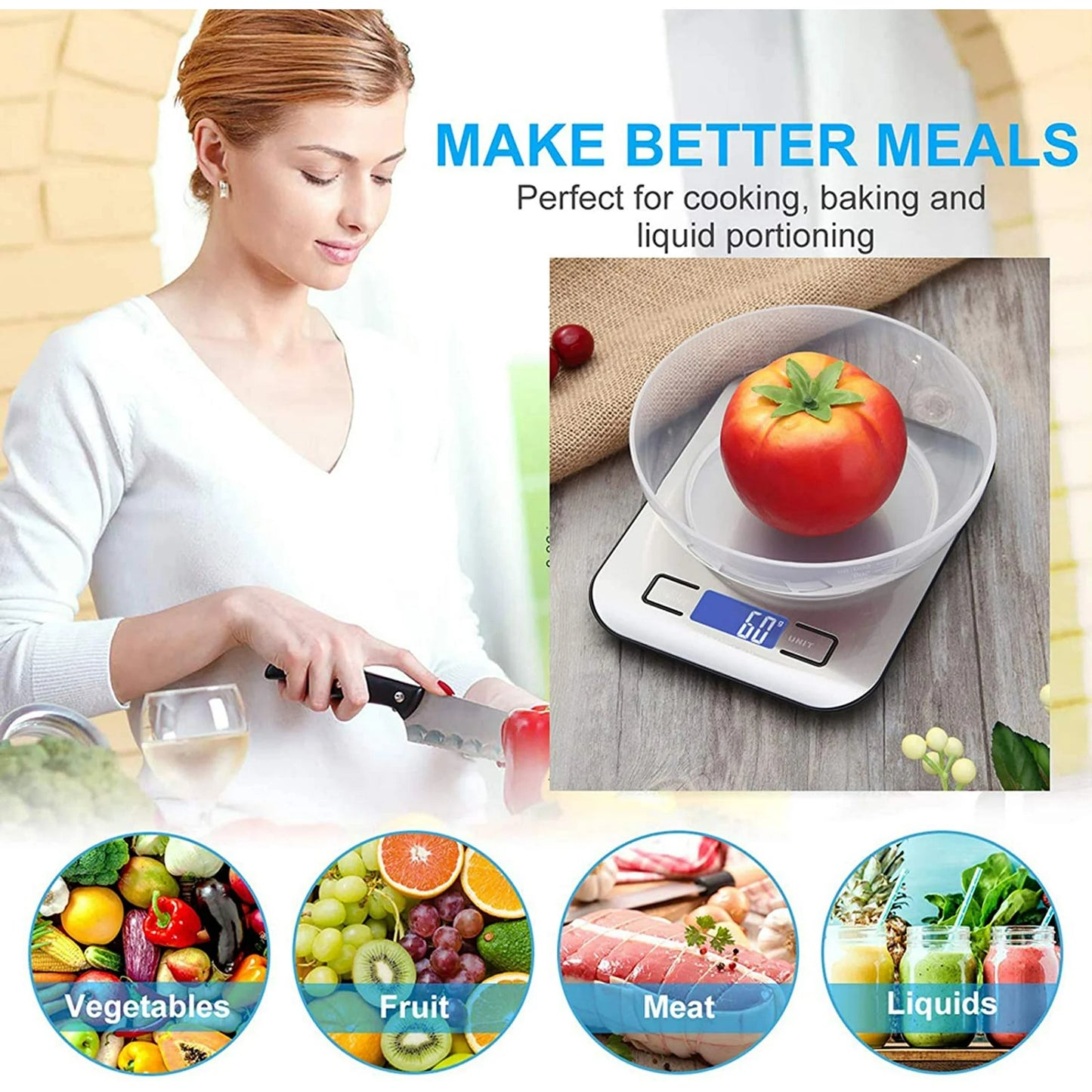 Stainless Steel Digital Food Scale, 11lb Kitchen Scales Grams & Ounces For Weight Loss , Cooking