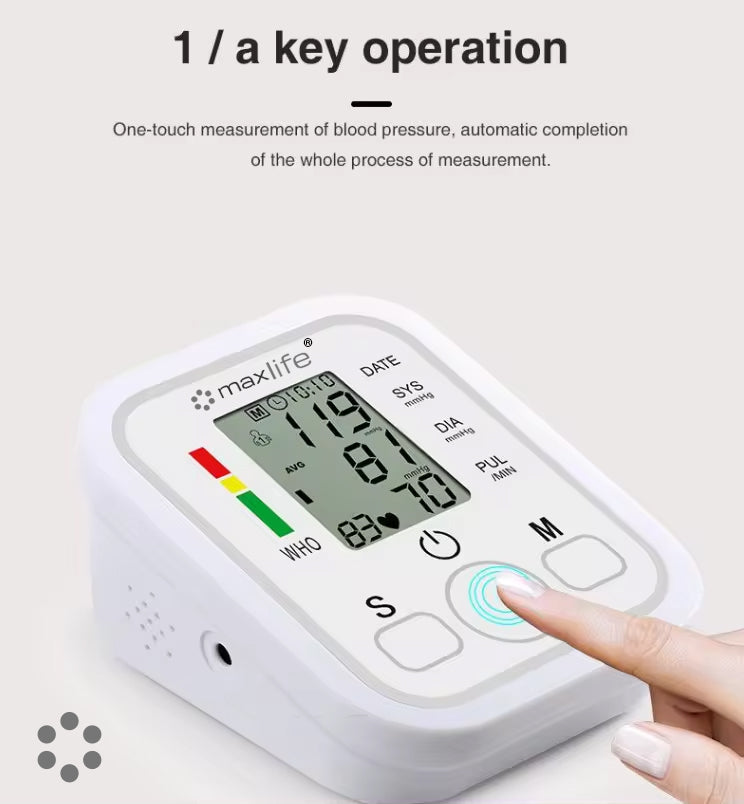 Max Life Portable Upper Arm Digital Blood Pressure Monitor – Smart Voice-Enabled Sphygmomanometer with Large LCD Display, Memory Function & High Accuracy