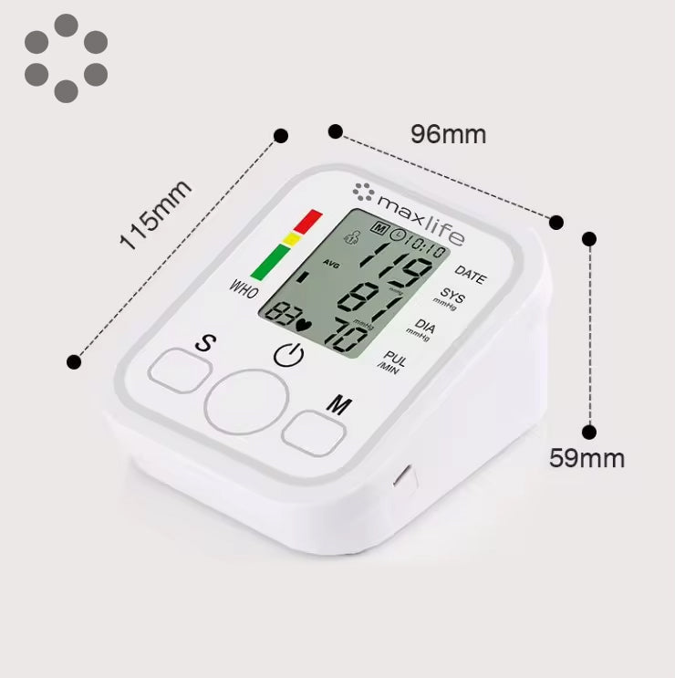 Max Life Portable Upper Arm Digital Blood Pressure Monitor – Smart Voice-Enabled Sphygmomanometer with Large LCD Display, Memory Function & High Accuracy