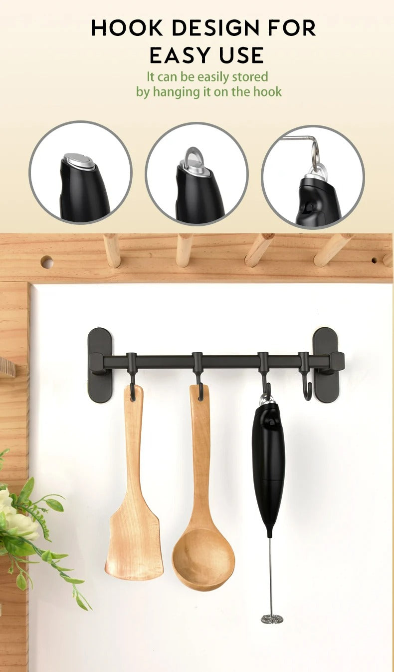 Max Life Handheld Electric Milk Frother & Egg Beater with Built-In Hanging Hook and Stand for Coffee, Lattes, and Cooking- Black