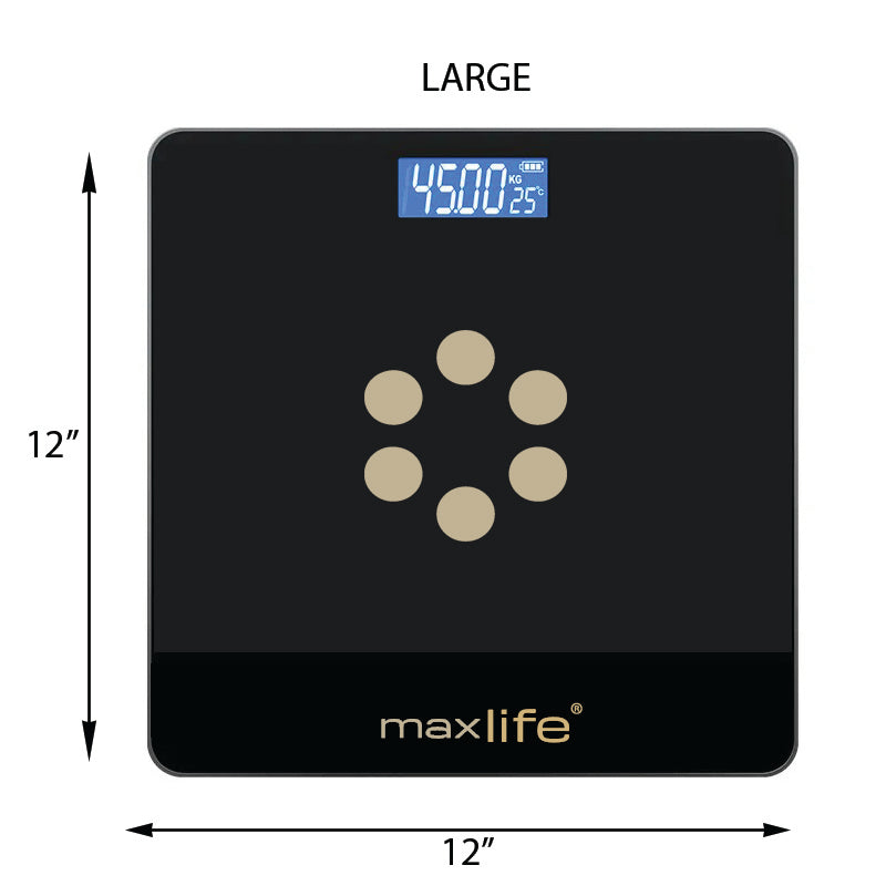 Max Life - Bathroom Scale, Highly Accurate Digital Body Weight Scale, Step-On Technology, LED Display, Sturdy 6mm Tempered Glass, 400lb/180kg