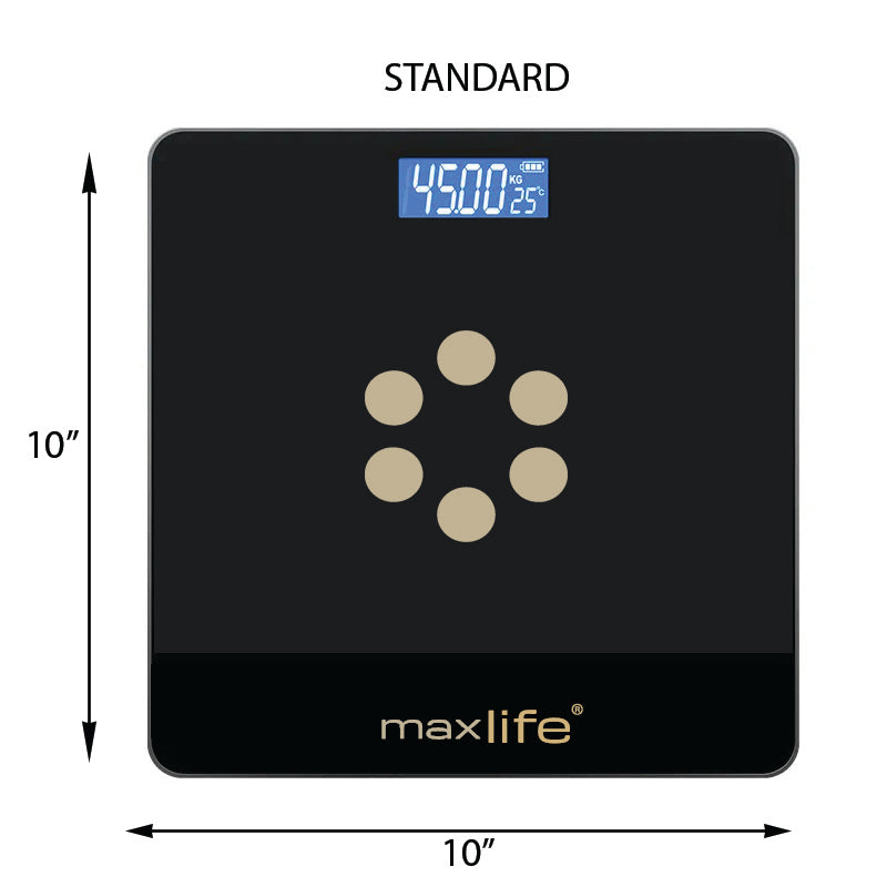 Max Life - Bathroom Scale, Highly Accurate Digital Body Weight Scale, Step-On Technology, LED Display, Sturdy 6mm Tempered Glass, 400lb/180kg
