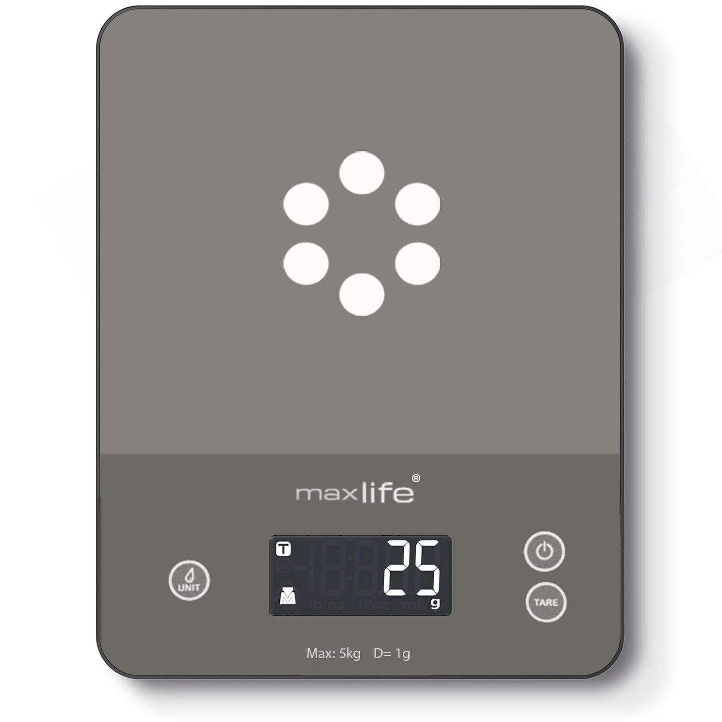 Max Life Digital Scale -Tempered Glass, High Accuracy, Tare, Multi-Unit Measurement Kitchen Scale