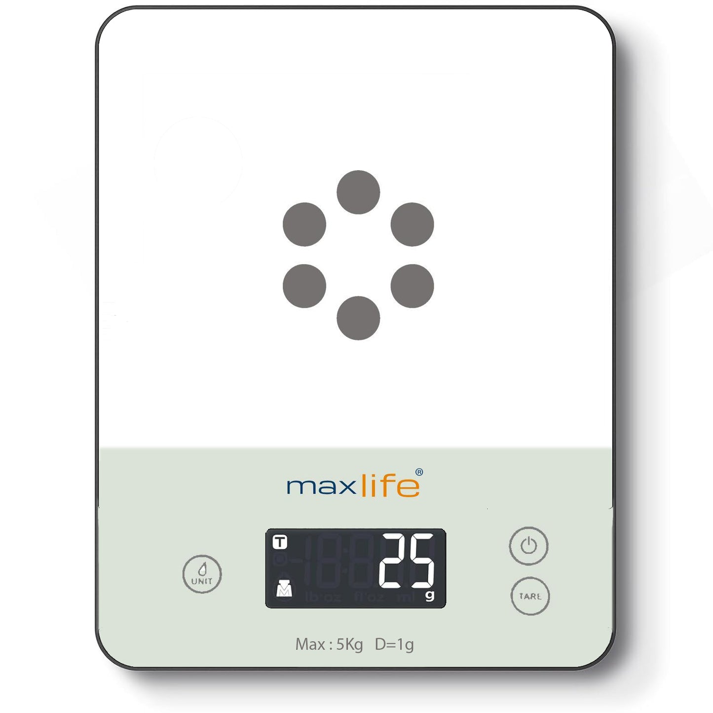 Max Life Digital Scale -Tempered Glass, High Accuracy, Tare, Multi-Unit Measurement Kitchen Scale