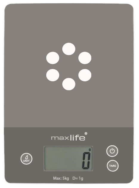 Max Life Digital Scale -Tempered Glass, High Accuracy, Tare, Multi-Unit Measurement Kitchen Scale