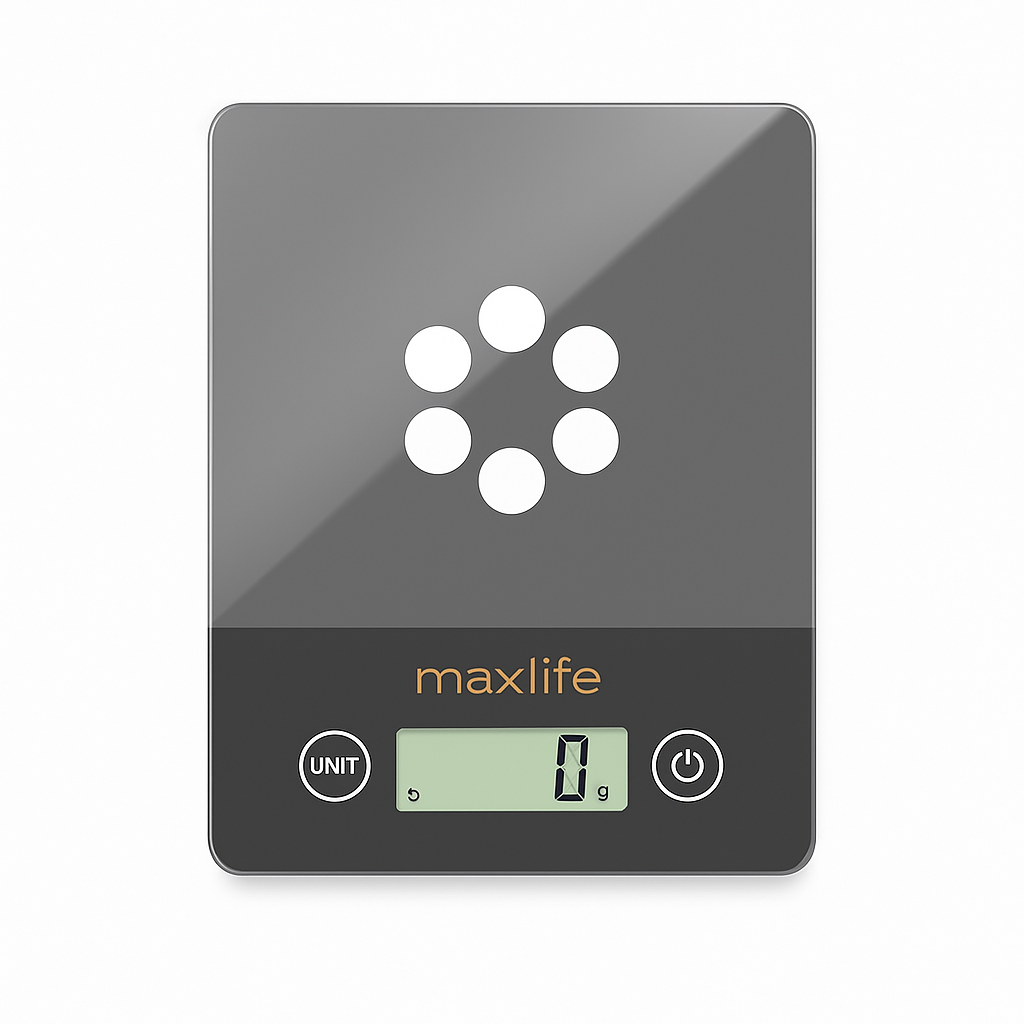 Max Life Digital Scale -Tempered Glass, High Accuracy, Tare, Multi-Unit Measurement Kitchen Scale