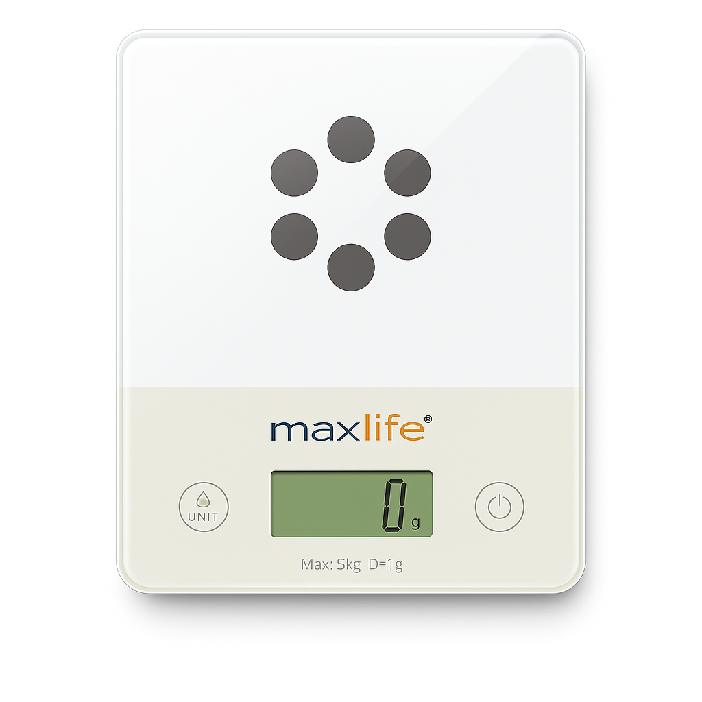 Max Life Digital Scale -Tempered Glass, High Accuracy, Tare, Multi-Unit Measurement Kitchen Scale