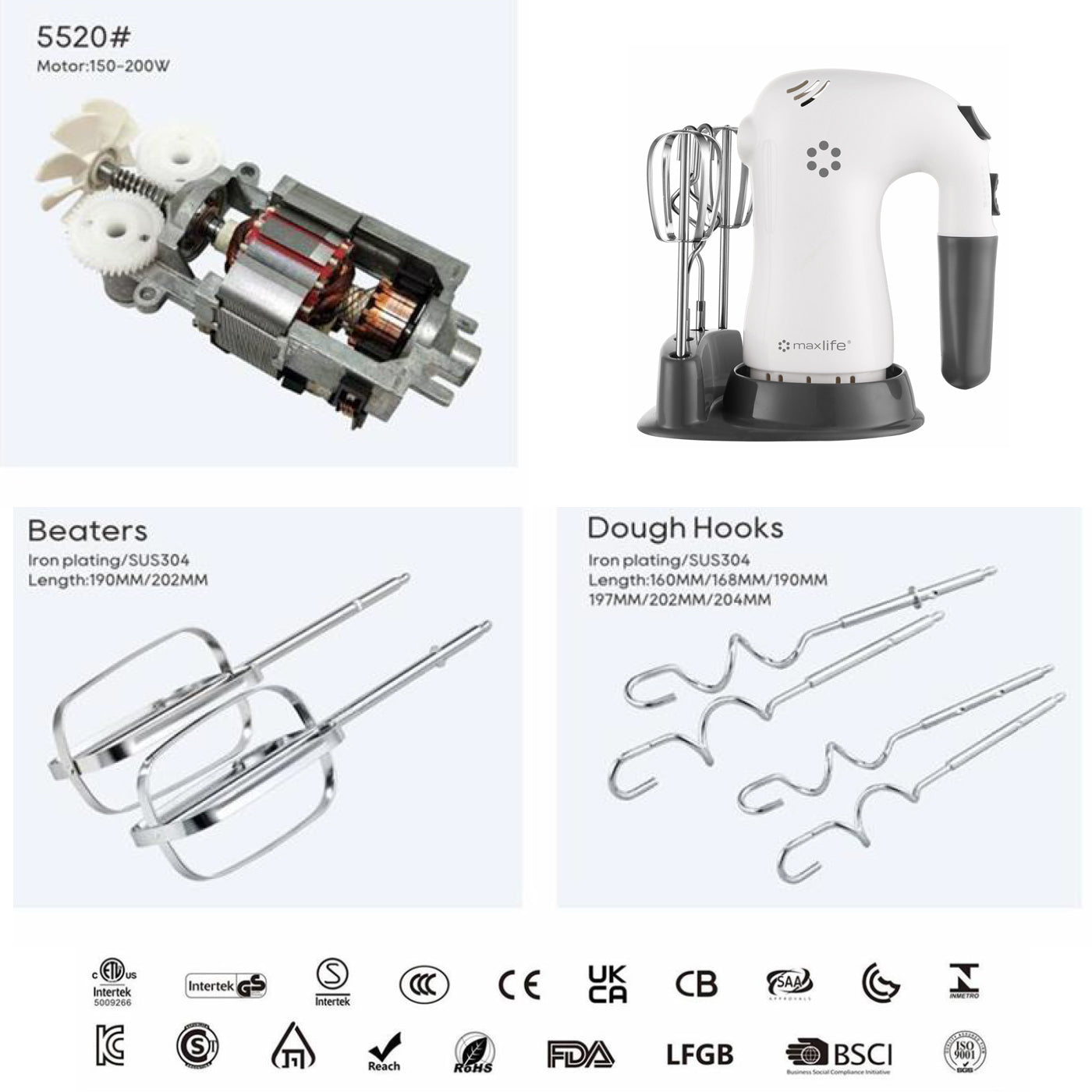Max Life 5-Speed Electric Hand Mixer, White, With Beater Stand , Superior Power and Efficiency