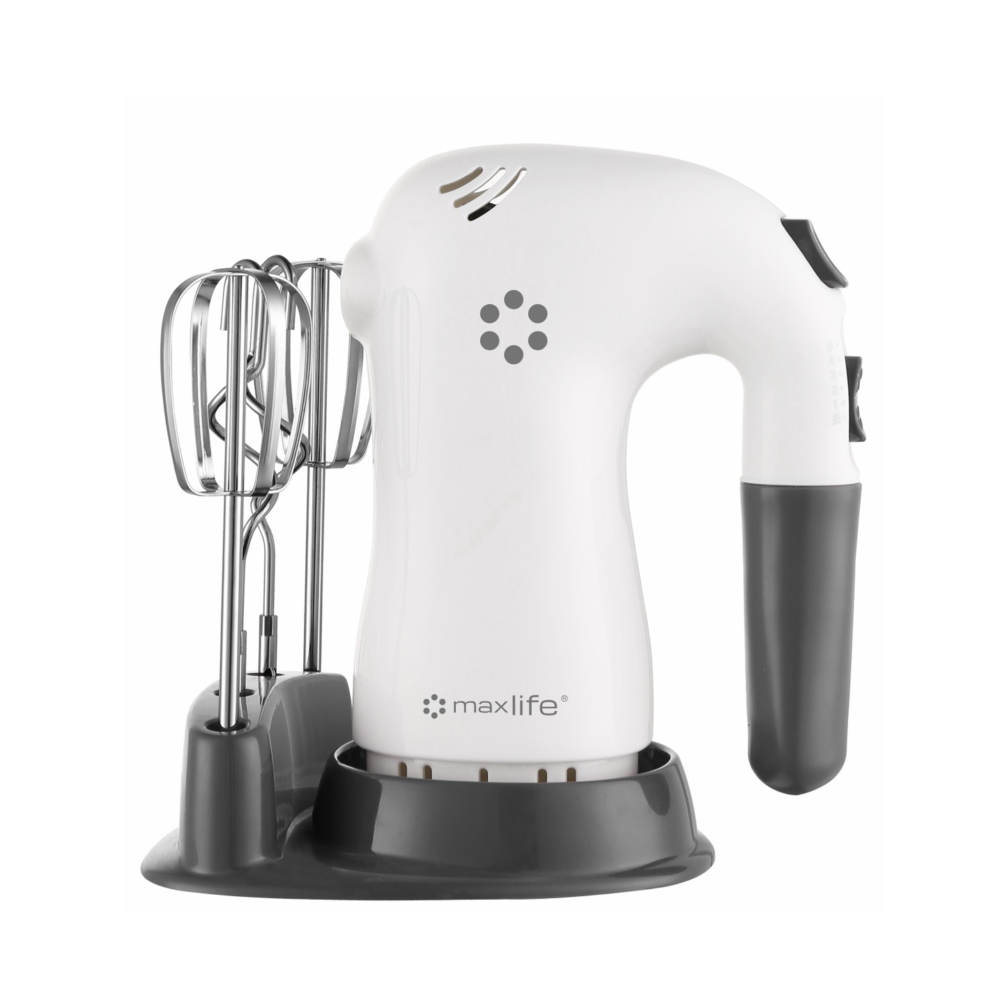 Max Life 5-Speed Electric Hand Mixer, White, With Beater Stand , Superior Power and Efficiency
