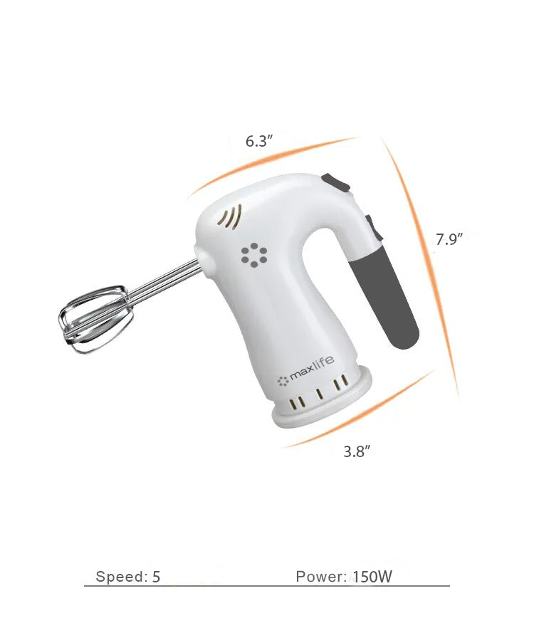 Max Life 5-Speed Electric Hand Mixer, White, With Beater Stand , Superior Power and Efficiency