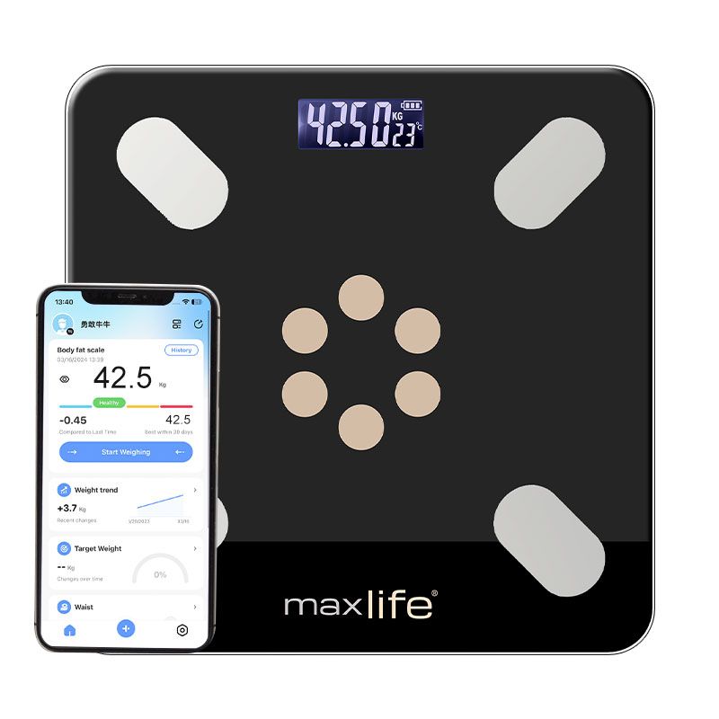 MaxLife Smart Body Fat Scale – Bluetooth Digital Bathroom Scale with OKOK App, Body Composition Analyzer, 400 lbs Capacity, High-Precision, Large LCD Display