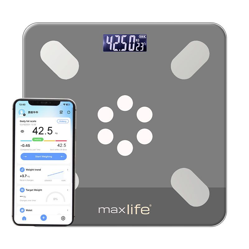 MaxLife Smart Body Fat Scale – Bluetooth Digital Bathroom Scale with OKOK App, Body Composition Analyzer, 400 lbs Capacity, High-Precision, Large LCD Display