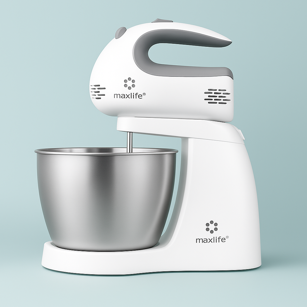 Max Life 3.2 Quarts Stand Mixer - 5-Speed Electric Powerful Stand Mixer, White, with Stainless Steel Bowl, Dough Hooks, Beaters,