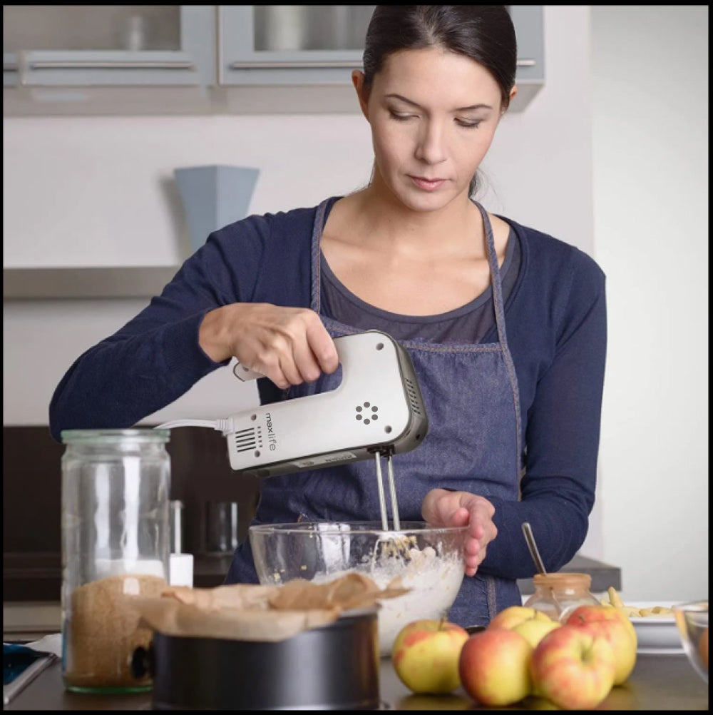 Max Life Electric Hand Mixer, 5 Speed, White, With Snap-On Storage Case