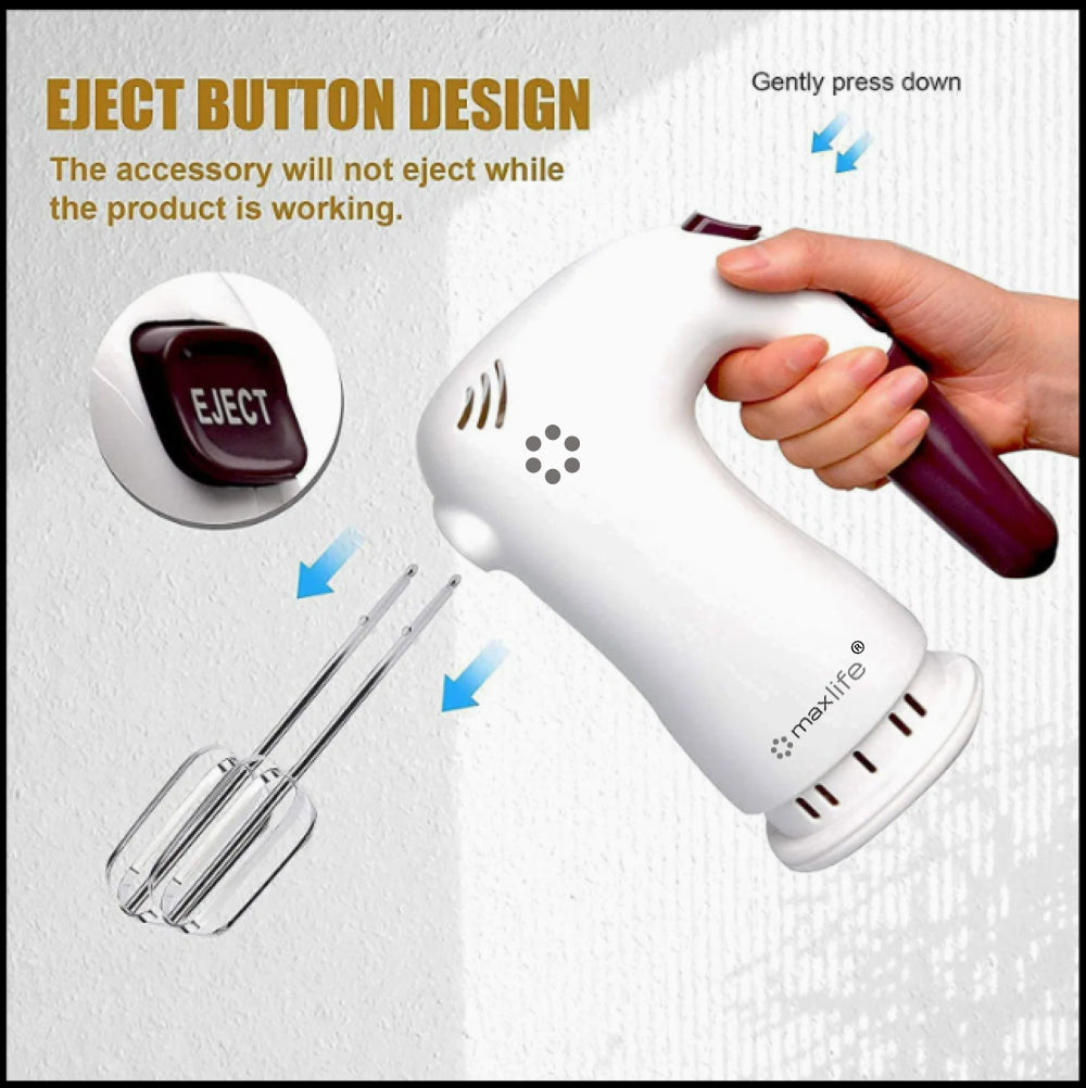 Max Life 5-Speed Electric Hand Mixer, White, With Beater Stand , Superior Power and Efficiency