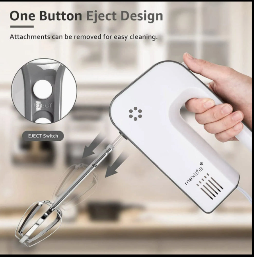 Max Life Electric Hand Mixer, 5 Speed, White, With Snap-On Storage Case