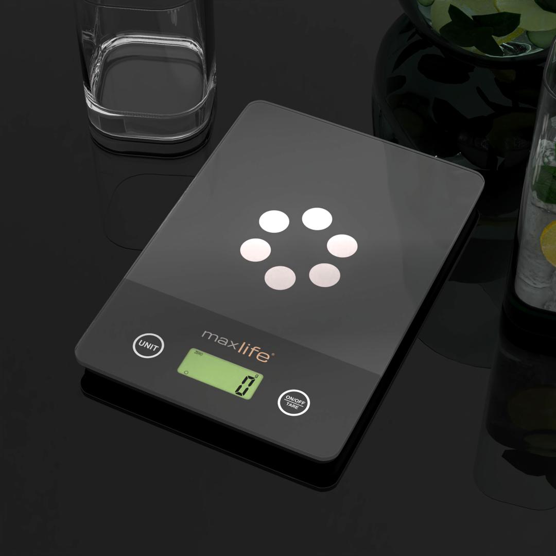Max Life Digital Scale -Tempered Glass, High Accuracy, Tare, Multi-Unit Measurement Kitchen Scale