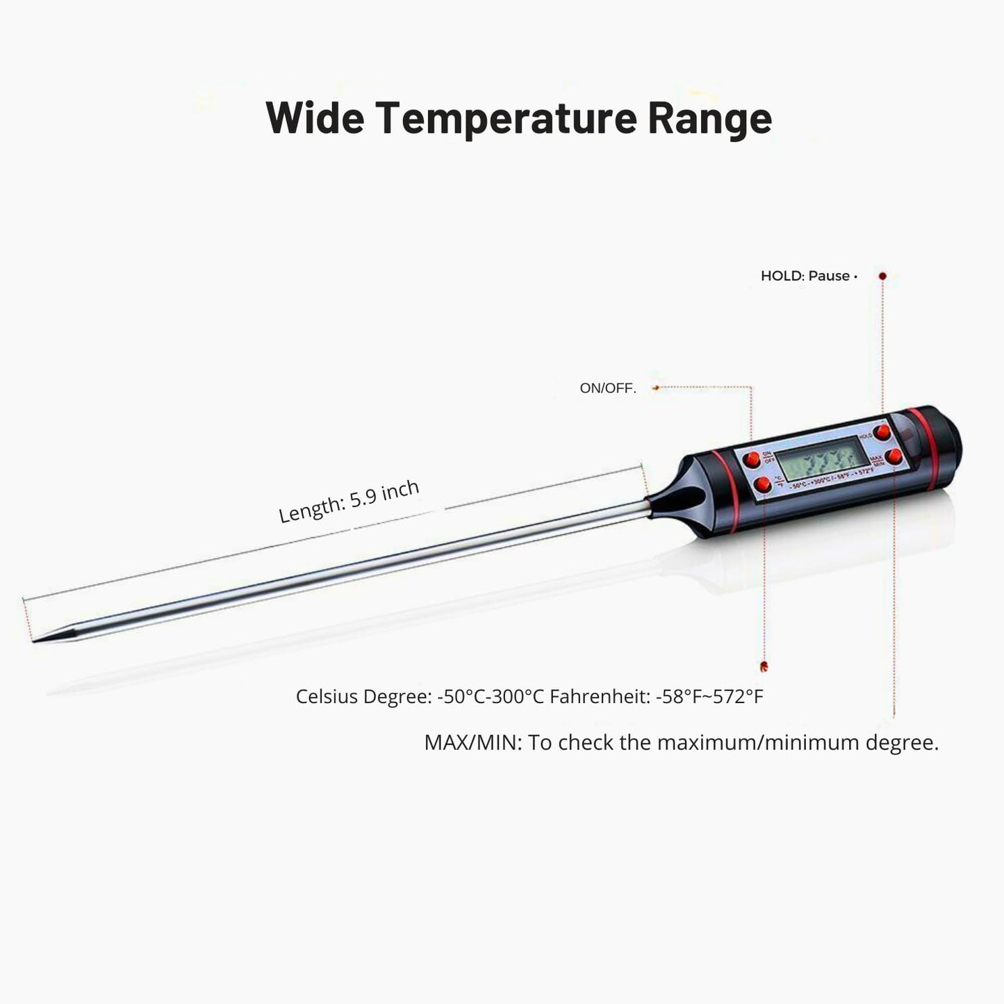 Max Life - Digital Meat Thermometer, Instant Read Food Meat Thermometer for Kitchen, Cooking, BBQ, Grill Smoker, Liquid, Oven Thermometer