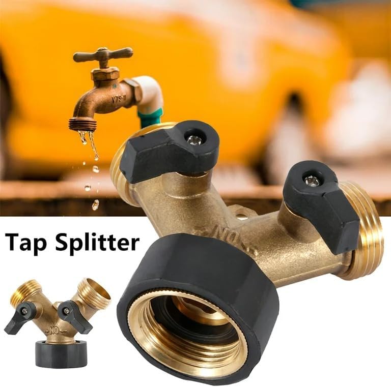 Max Life - Garden Hose Splitter 2 Way, Double Tap Connector, Y Splitter 2 Way Garden Hose Splitter for 3/4 "Supply Hoses, Double Brass Outdoor Garden Faucet