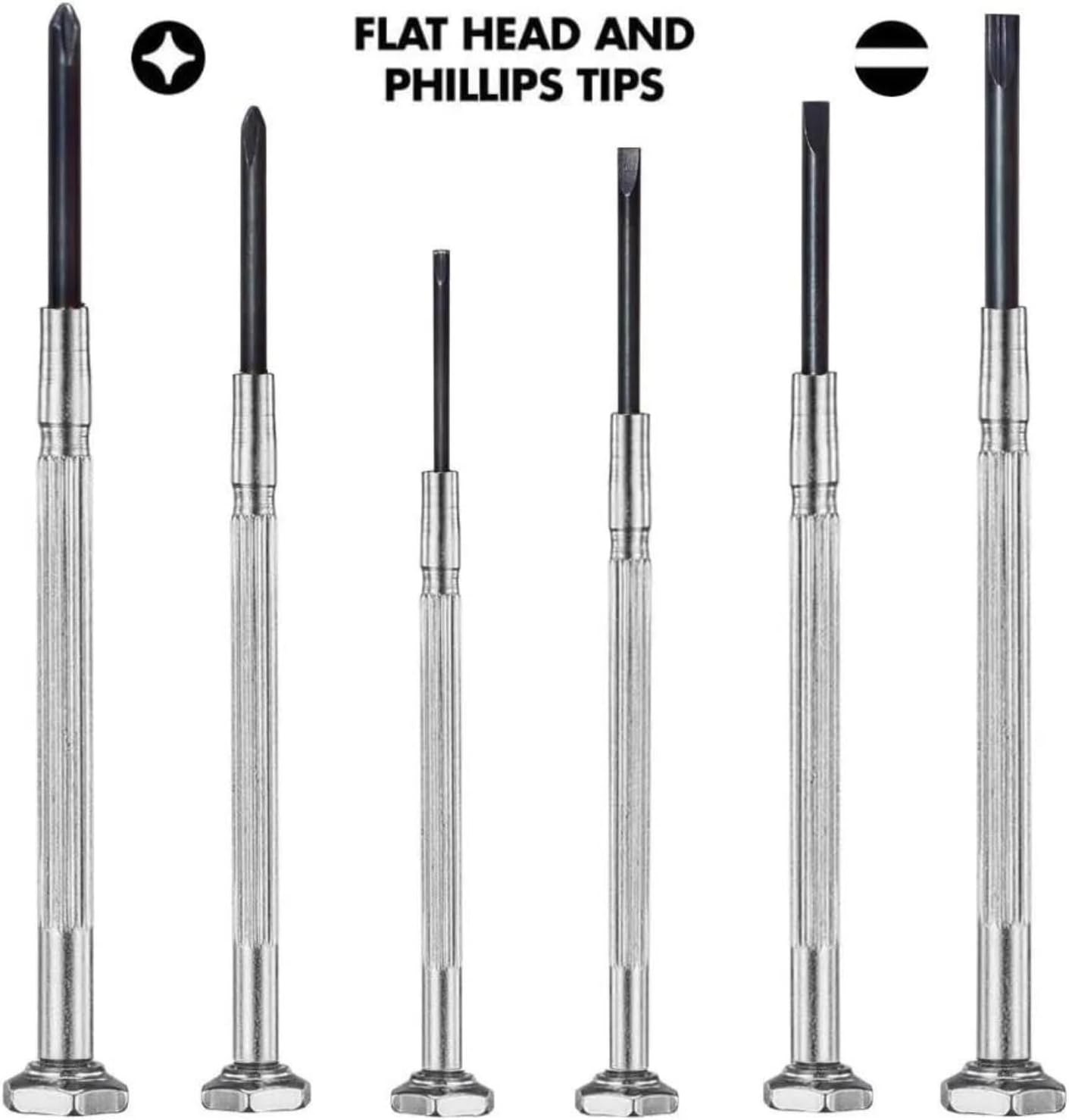 Max Life - 6PCS Mini Screwdriver Set with Case, Precision Screwdriver Kit with 6 Different Size Flathead and Phillips Screwdrivers for Jewelry, Watch, Eyeglass Repair.