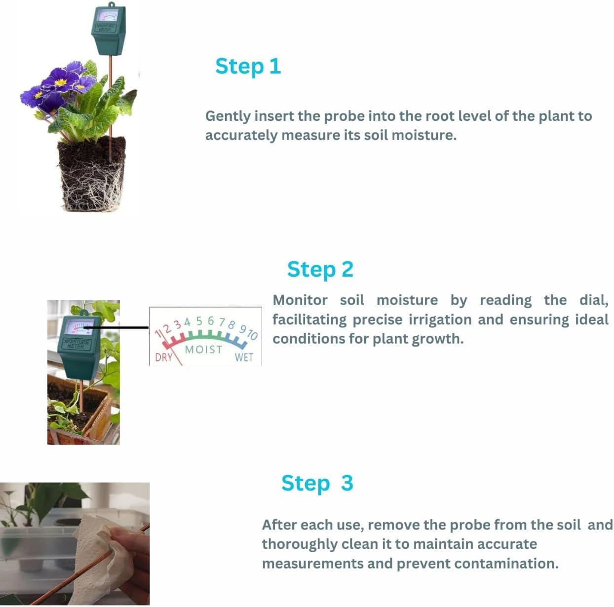 Max Life - Moisture Meter, Plant Soil Moisture Meter Indoor & Outdoor, Hygrometer Moisture Sensor Soil Test Kit Plant Water Meter for Garden, Farm, Lawn (No Battery Needed)