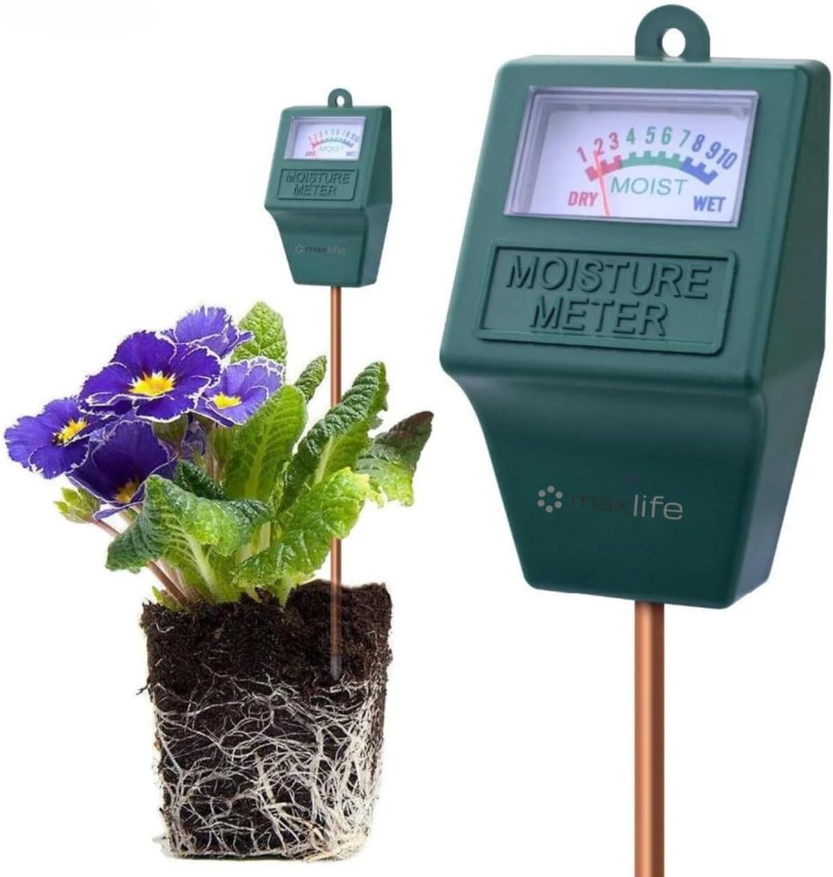 Max Life - Moisture Meter, Plant Soil Moisture Meter Indoor & Outdoor, Hygrometer Moisture Sensor Soil Test Kit Plant Water Meter for Garden, Farm, Lawn (No Battery Needed)