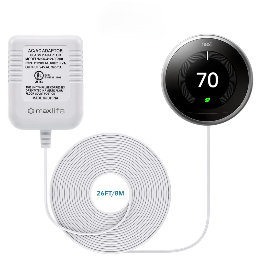 Max Life Common C Wire Adapter AC Transformer 24V 500mA Universal Compatible with WiFi Smart Thermostat and Doorbells. Nest, Ring, Honeywell, Ecobee, Sensi