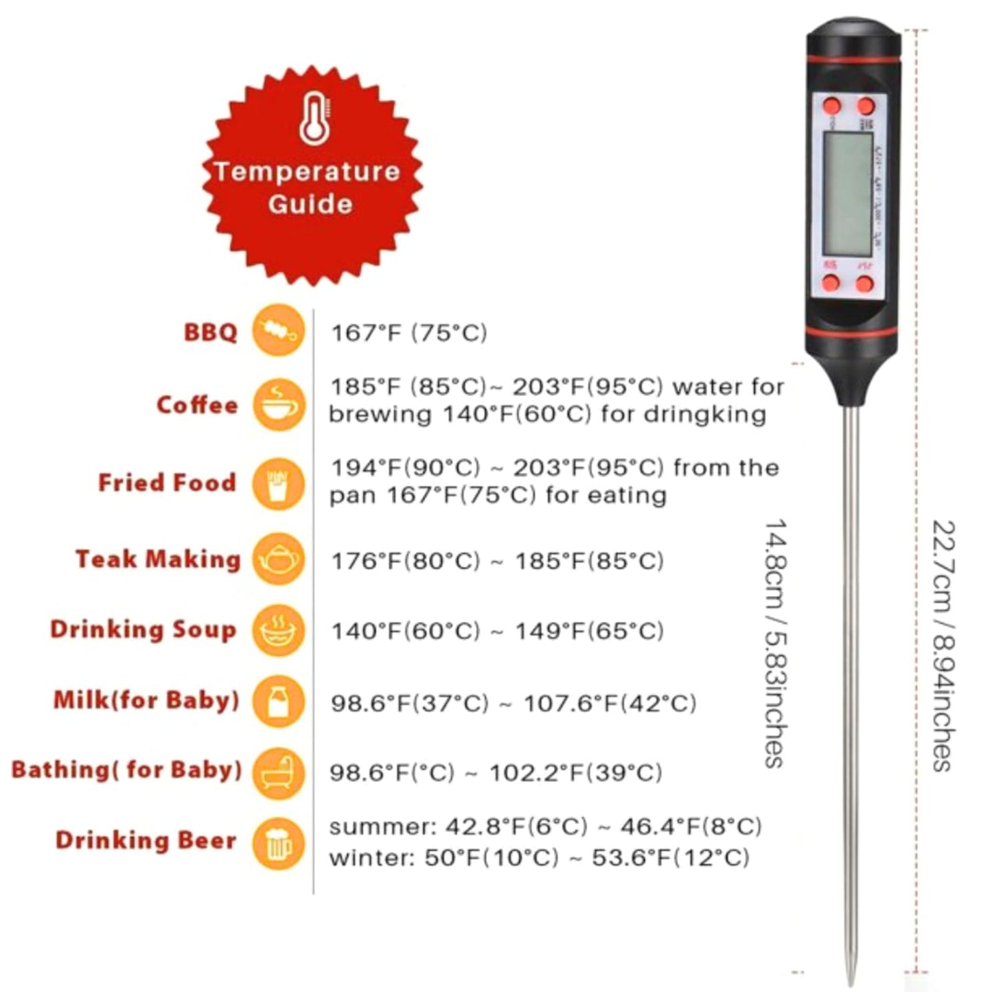 Max Life - Digital Meat Thermometer, Instant Read Food Meat Thermometer for Kitchen, Cooking, BBQ, Grill Smoker, Liquid, Oven Thermometer