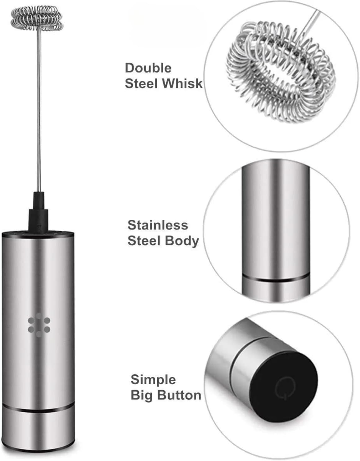 Max Life - Electric Milk Frother Powerful 22000 RPM Motor, Stainless-Steel Drink Foamer Whisk Mixer Stirrer Coffee Eggbeater Cappuccino Latte Maker