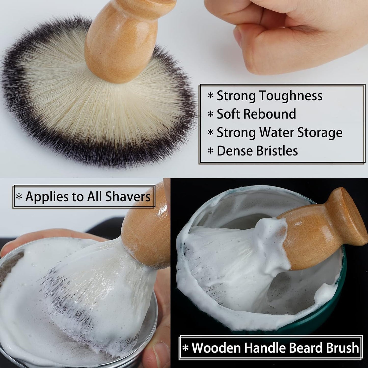 Max Life - Shaving Brush Synthetic Shaving Tool Shave Brush with Hard Wood Handle Synthetic Travel Shave Brush