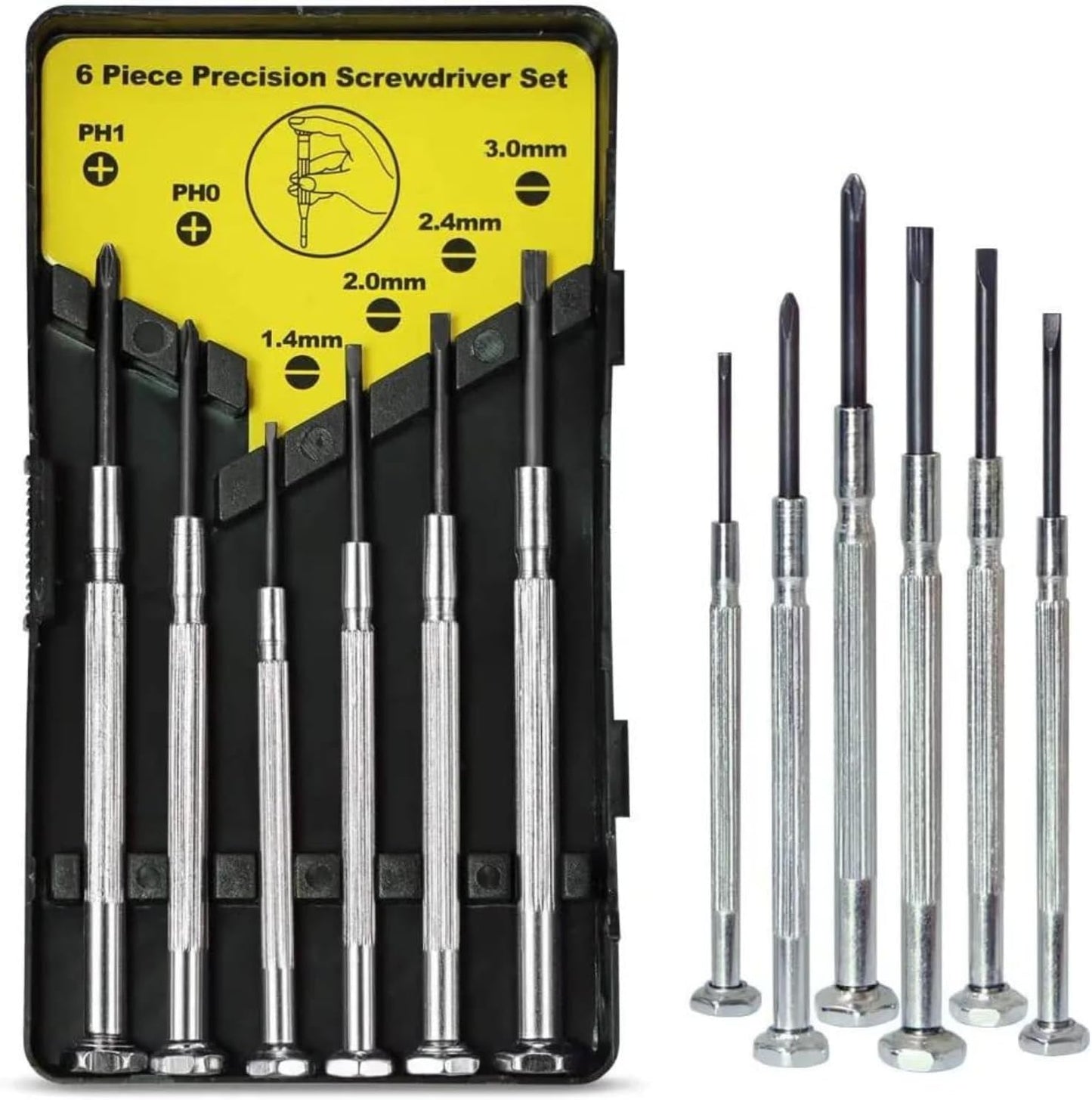 Max Life - 6PCS Mini Screwdriver Set with Case, Precision Screwdriver Kit with 6 Different Size Flathead and Phillips Screwdrivers for Jewelry, Watch, Eyeglass Repair.