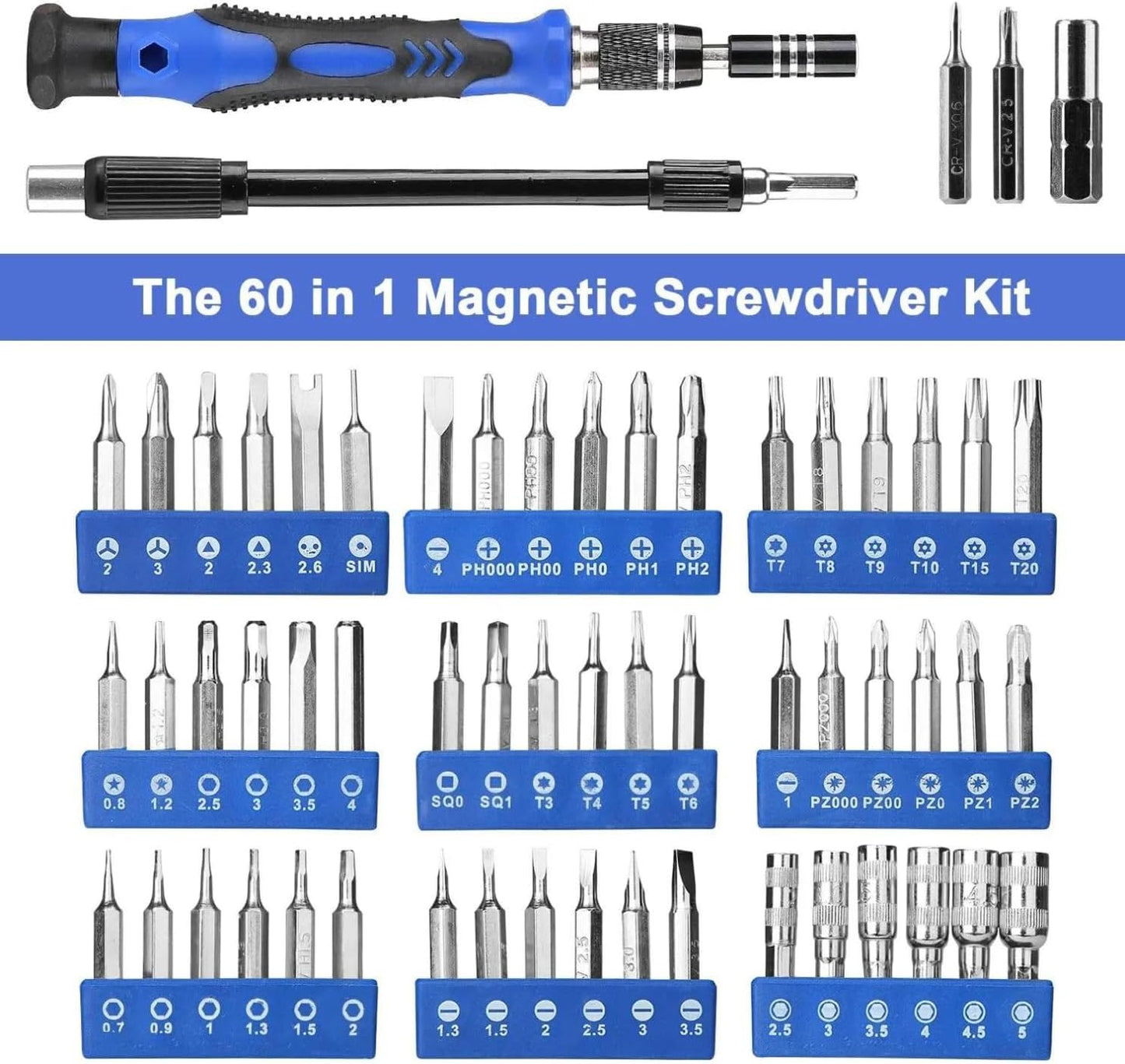 Max Life - Precision Screwdriver Set,60-Piece Electronics Precision Screwdriver In 1 With 56 Bits Multi-Type Magnetic Screwdriver Kit, Stainless Steel Professional Repair Tools Kit For Phone, Laptop, PC, Camera