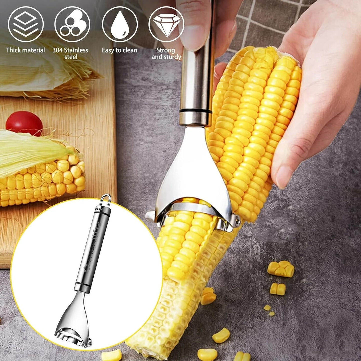 Max Life - Stainless Steel Corn Slicer Peeler Thresher Cob Cutter Kernel Remover Kitchen Tool