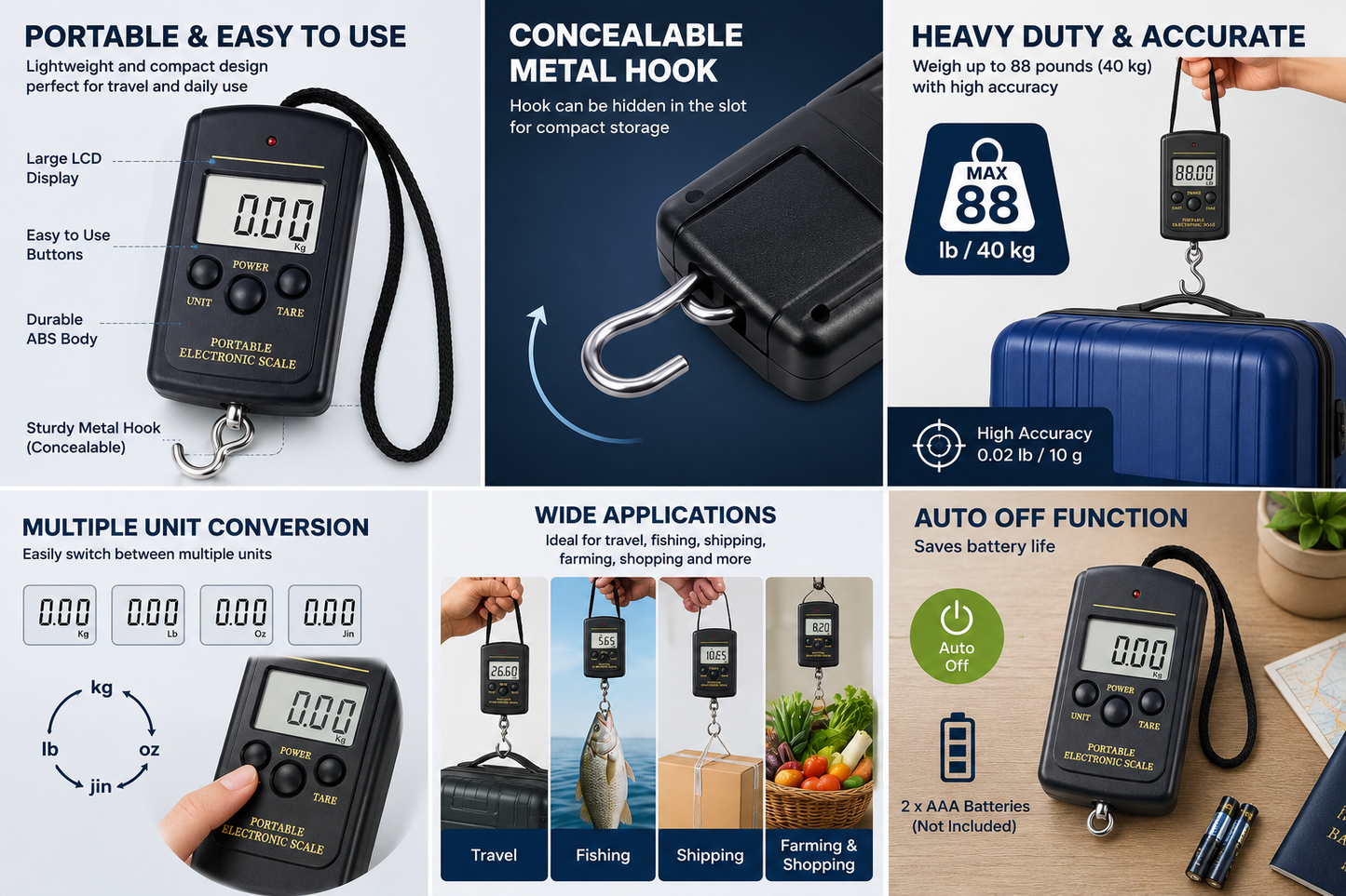 Digital Hanging Scale 88lb 40kg Portable Luggage Fishing Baggage Weight Scale LCD Display