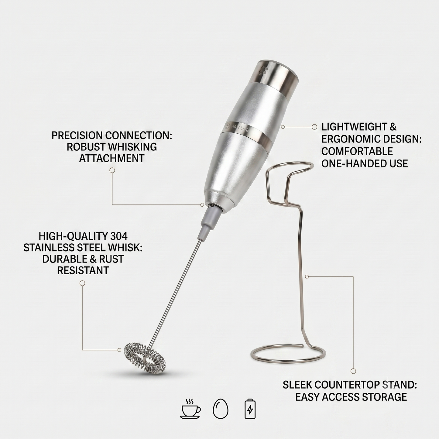 Max Life Premium 1900 RPM Hand Electric Milk Frother - Stainless Steel Frother / Mixer & Egg Beater with Stand for Coffee, Lattes, and Cooking