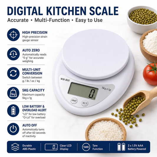 Max Life - Digital Kitchen Scale, Multifunction Food Scale, Diet Food Compact Scale Measures in Gm and OZ, 0.1oz/ 1g Increment, 11lb/5kg