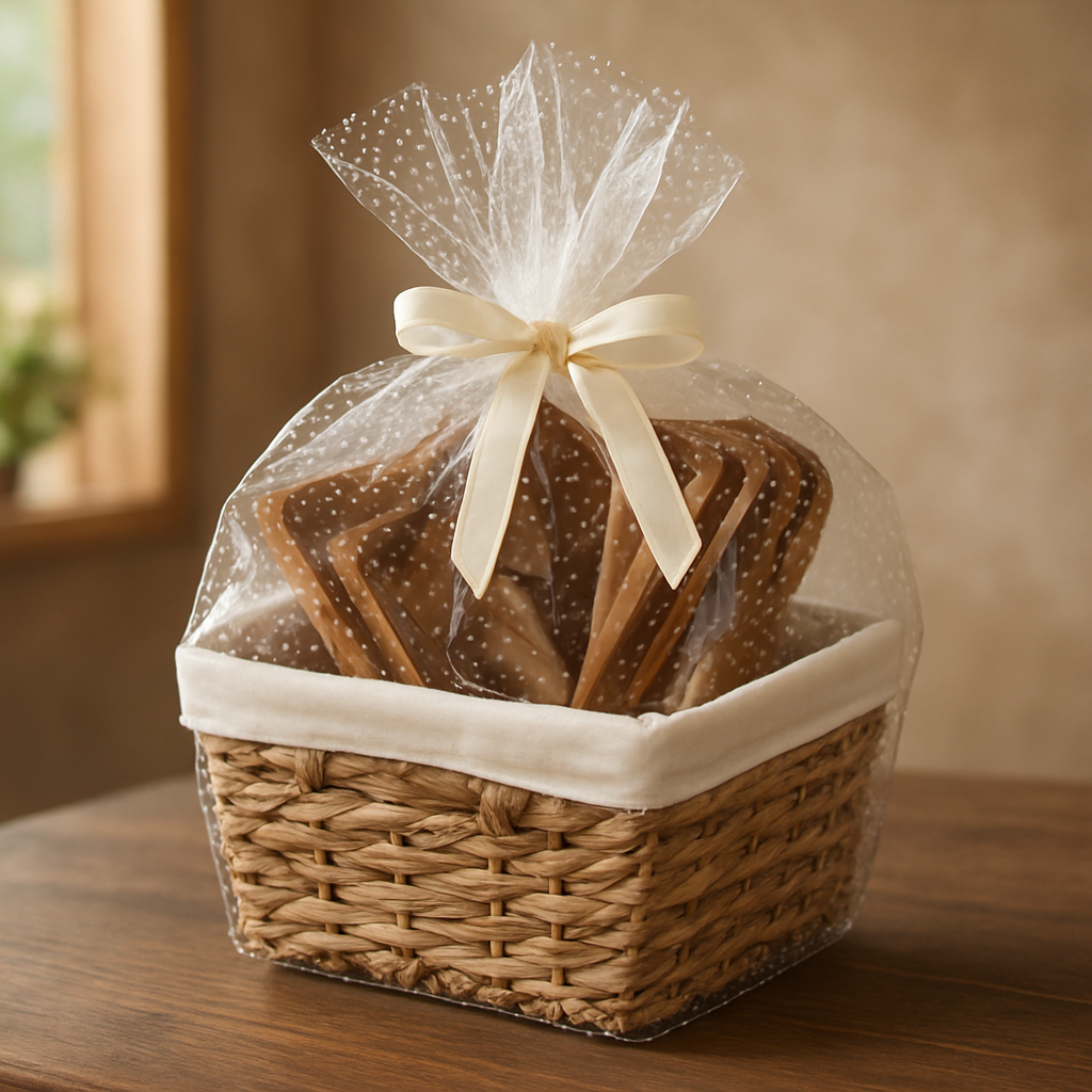 Eden Grace Acacia Wood Kitchen Gift Basket, 11-Piece – Wicker Storage Basket with Mini Planter, 3 Wooden Serving Trays, Cutting Board, 5 Utensils & 3-Section Tray