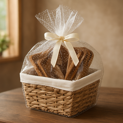 Eden Grace Acacia Wood Kitchen Gift Basket, 11-Piece – Wicker Storage Basket with Mini Planter, 3 Wooden Serving Trays, Cutting Board, 5 Utensils & 3-Section Tray