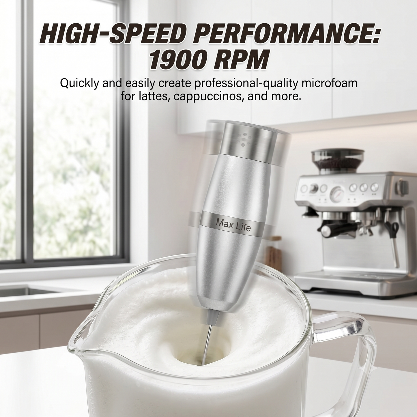 Max Life Premium 1900 RPM Hand Electric Milk Frother - Stainless Steel Frother / Mixer & Egg Beater with Stand for Coffee, Lattes, and Cooking