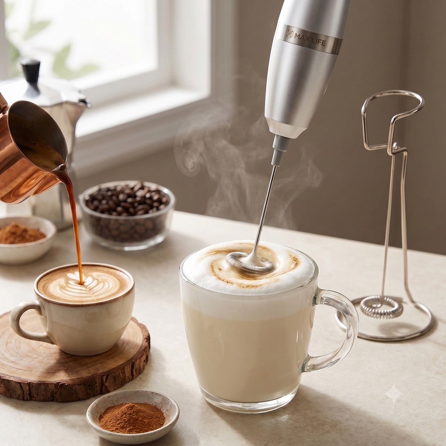 Max Life Premium 1900 RPM Hand Electric Milk Frother - Stainless Steel Frother / Mixer & Egg Beater with Stand for Coffee, Lattes, and Cooking