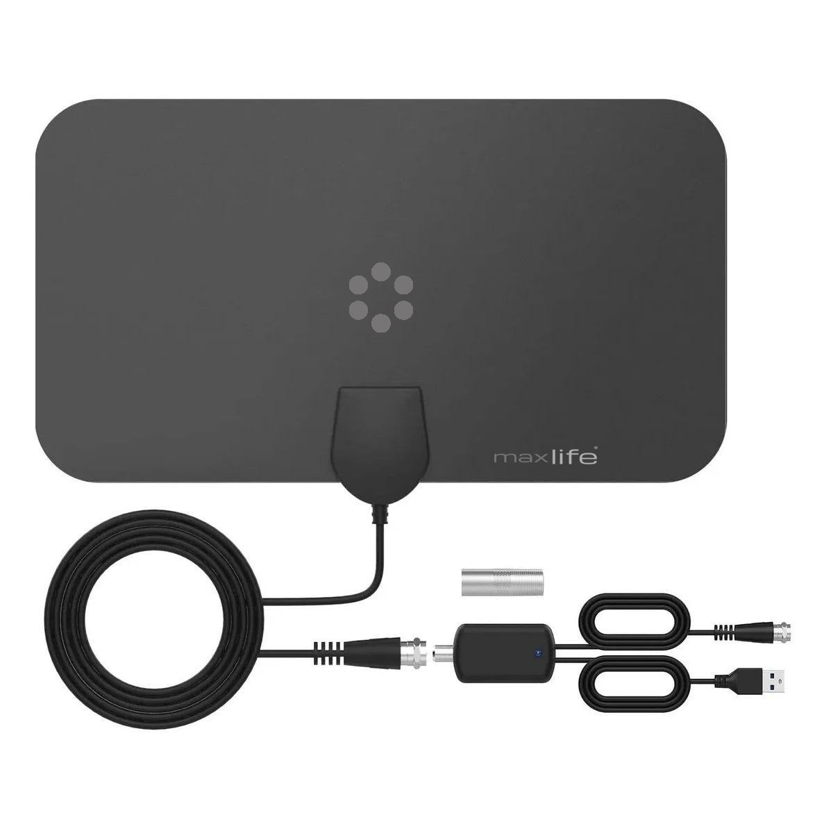 Max Life Indoor HDTV Antenna with Amplifier – Supports 4K/1080p, 16.5ft Cable, up to 60-mile Range