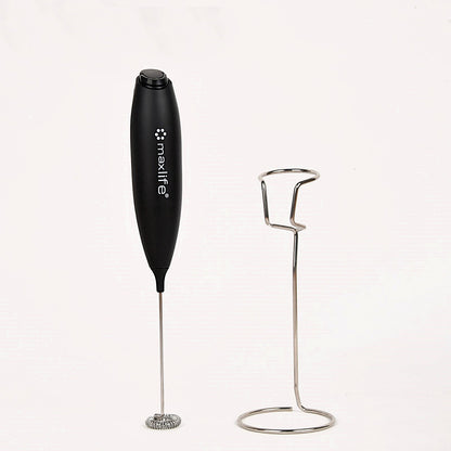 Max Life Handheld Electric Milk Frother ML-1501Q - Black Frother & Egg Beater with Built-In Hanging Hook and Stand for Coffee, Lattes, and Cooking