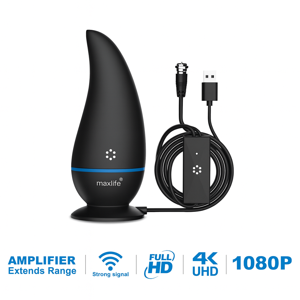 Max Life® - Ultra HDTV Digital TV Antenna 4K 1080P, 300 Miles Range, HDTV Vhf Uhf, Watch Free Channels, Antenna + Amplifier