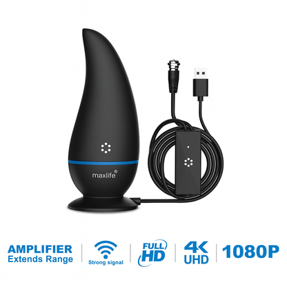 Max Life® - Ultra HDTV Digital TV Antenna 4K 1080P, 300 Miles Range, HDTV Vhf Uhf, Watch Free Channels, Antenna + Amplifier