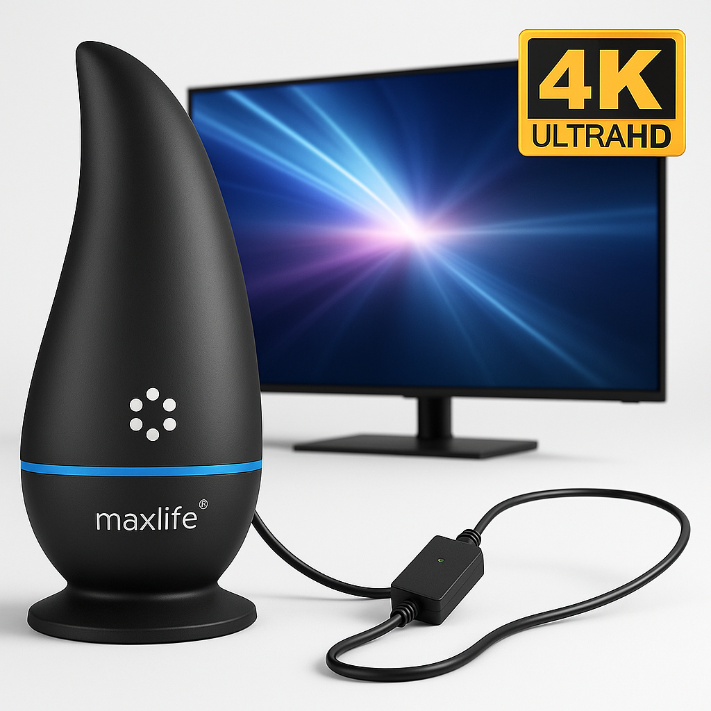 Max Life® - Ultra HDTV Digital TV Antenna 4K 1080P, 300 Miles Range, HDTV Vhf Uhf, Watch Free Channels, Antenna + Amplifier