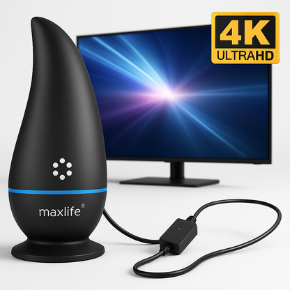 Max Life® - Ultra HDTV Digital TV Antenna 4K 1080P, 300 Miles Range, HDTV Vhf Uhf, Watch Free Channels, Antenna + Amplifier