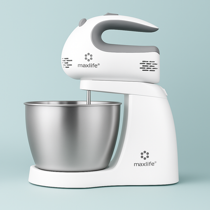 Max Life 3.2 Quarts Stand Mixer - 5-Speed Electric Powerful Stand Mixer, White, with Stainless Steel Bowl, Dough Hooks, Beaters,