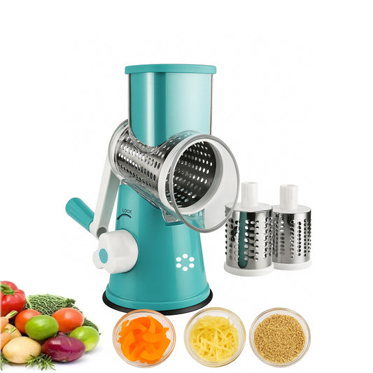 Max Life Rotary Cheese Grater and Vegetable Slicer, 3 Drums, Suction Base