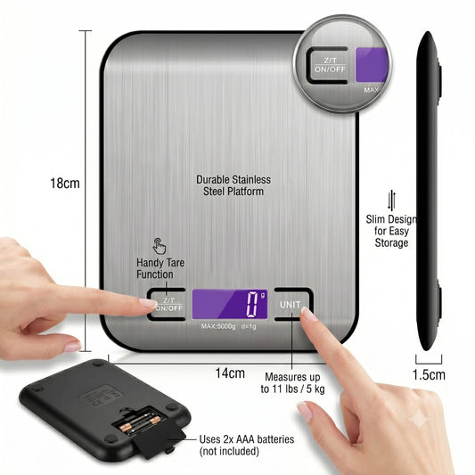 Stainless Steel Digital Food Scale, 11lb Kitchen Scales Grams & Ounces For Weight Loss , Cooking