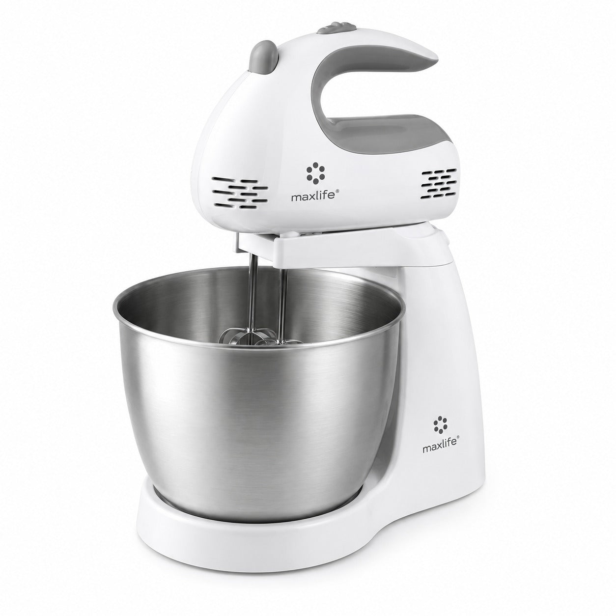 Max Life 3.2 Quarts Stand Mixer - 5-Speed Electric Powerful Stand Mixer, White, with Stainless Steel Bowl, Dough Hooks, Beaters,